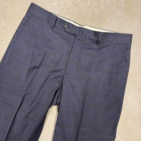 Samuelsohn Dress Pants Slim Wool Trousers Stretch Windowpane 110s Blue 36x29 - Picture 2 of 9